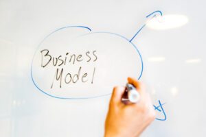 "Business model" written on a presentation board