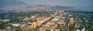 Aerial view of downtown Bozeman, Montana.