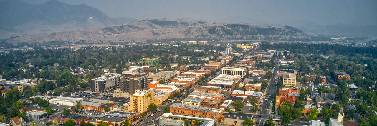 Aerial view of downtown Bozeman, Montana.