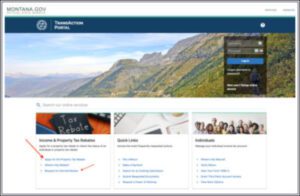 screenshot of Montana Revenue Dept landing page for TransAction Portal