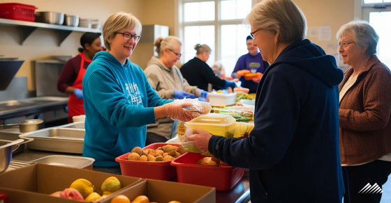 Volunteers handing out food