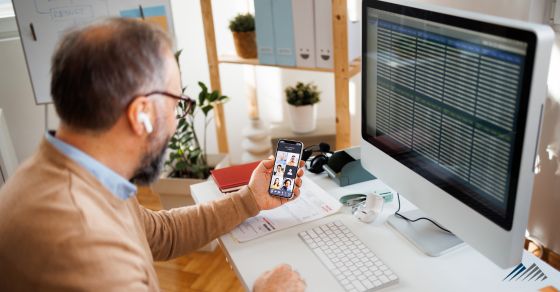 A man working from a remote office